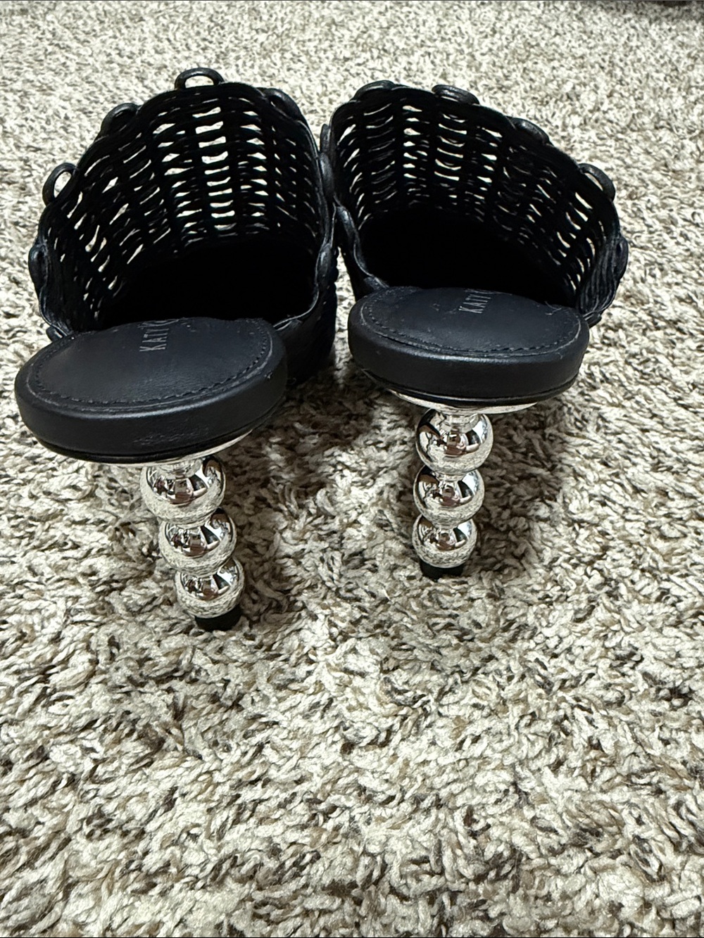 Katy Perry Collections Black Woven Mule with Sculpted Silver Beaded Heel - Picture 5 of 9